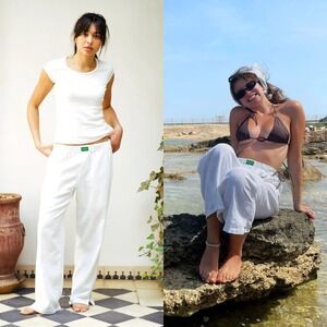 Speltham London White Linen Lounge Trouser Small Pants Pull On‎ Wide Leg Relaxed